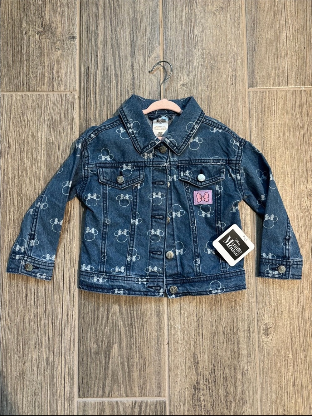 Disney Dark Blue Denim Minnie Print Jacket with Pink Bow Patch